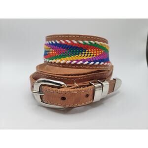 Vintage Sandy Duftler Belt Leather Southwestern Style Fabric Apliqee Extra Small